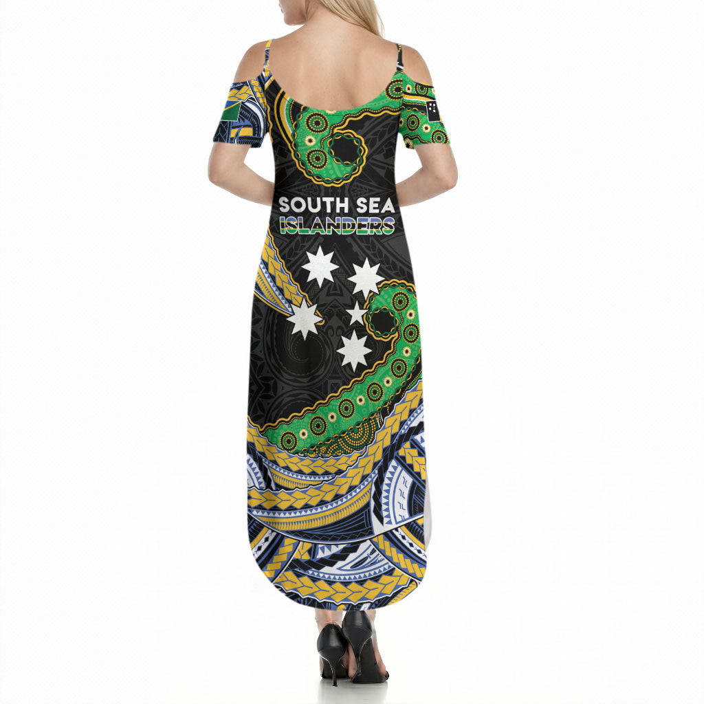 South Sea Islanders And Solomon Islands Summer Maxi Dress Solomons Coat Of Arms And Southern Cross DT05 - Polynesian Pride