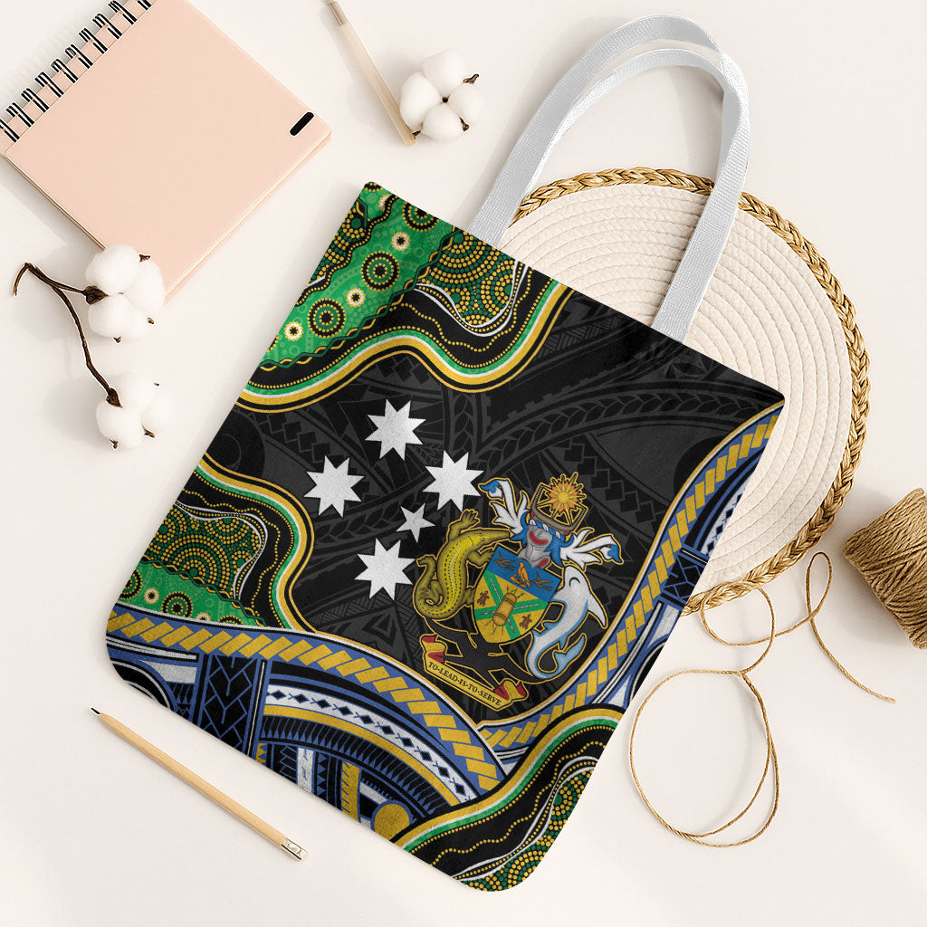 South Sea Islanders And Solomon Islands Tote Bag Solomons Coat Of Arms And Southern Cross DT05 White Strap One Size Black - Polynesian Pride