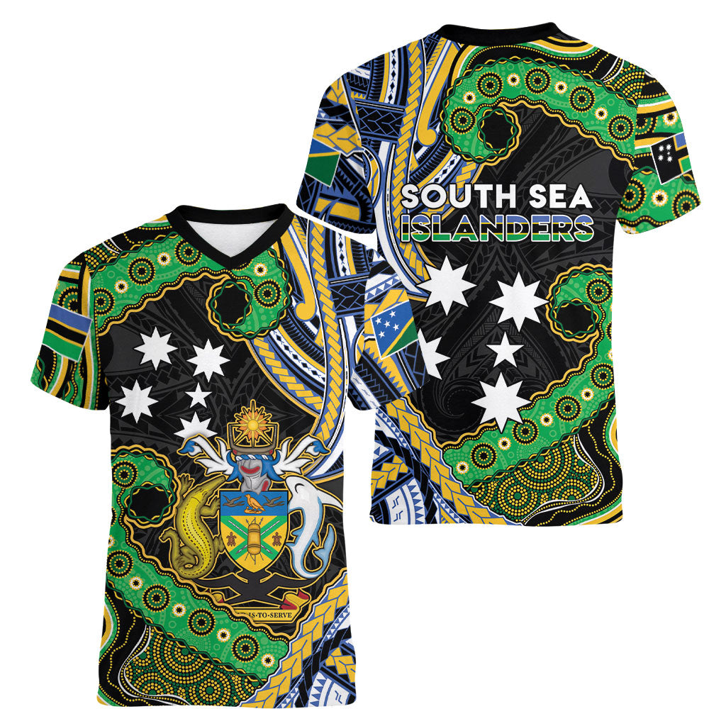 South Sea Islanders And Solomon Islands Women V-Neck T-Shirt Solomons Coat Of Arms And Southern Cross DT05 - Polynesian Pride