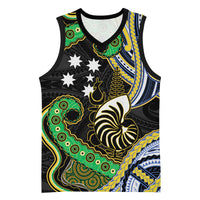 South Sea Islanders And New Caledonia Basketball Jersey Nautilus Shell Southern Cross Tribal Pattern DT05 Unisex Black - Polynesian Pride