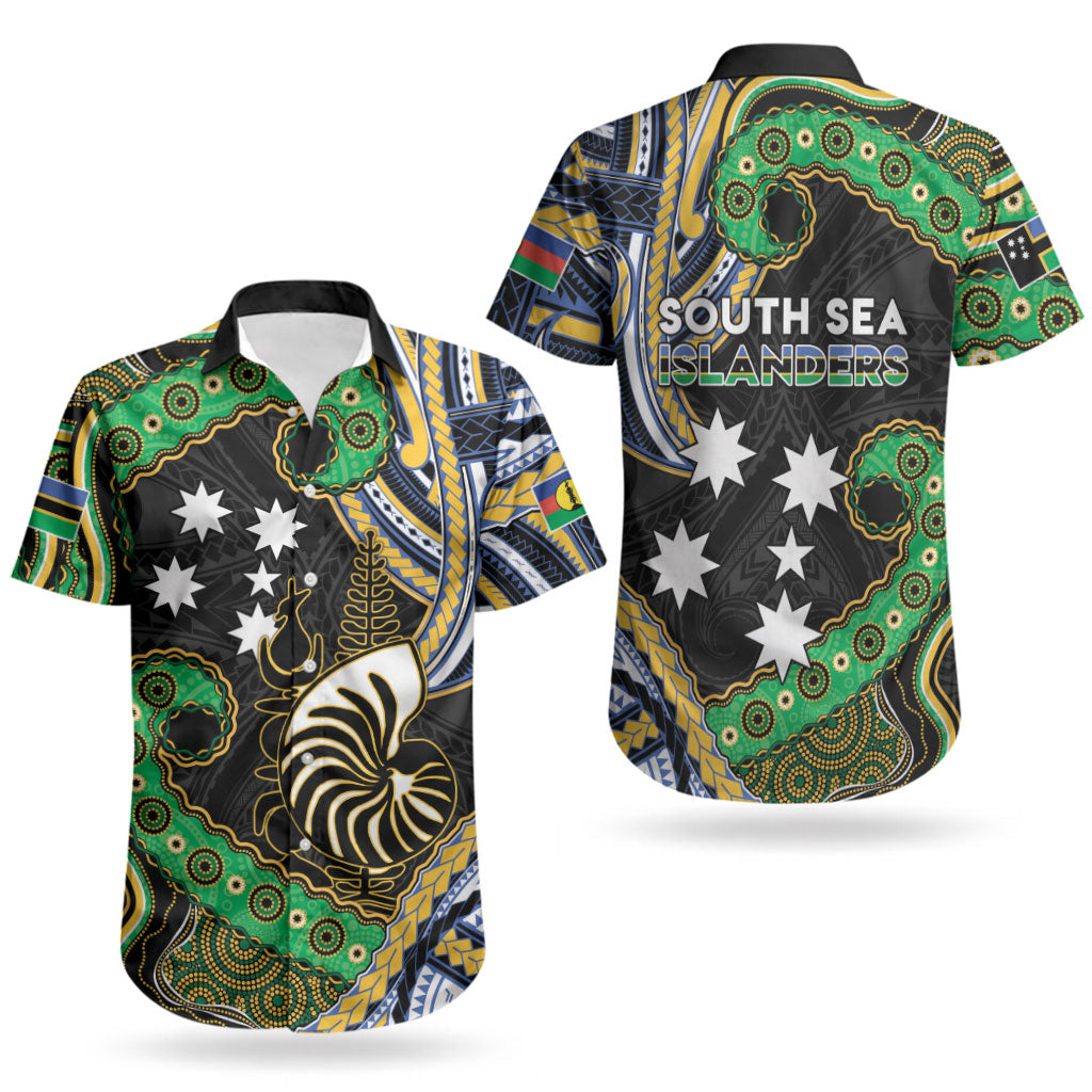 South Sea Islanders And New Caledonia Couples Matching Off Shoulder Maxi Dress and Hawaiian Shirt Nautilus Shell Southern Cross Tribal Pattern DT05 - Polynesian Pride