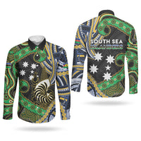 South Sea Islanders And New Caledonia Couples Matching Off Shoulder Maxi Dress and Long Sleeve Button Shirt Nautilus Shell Southern Cross Tribal Pattern DT05 - Polynesian Pride