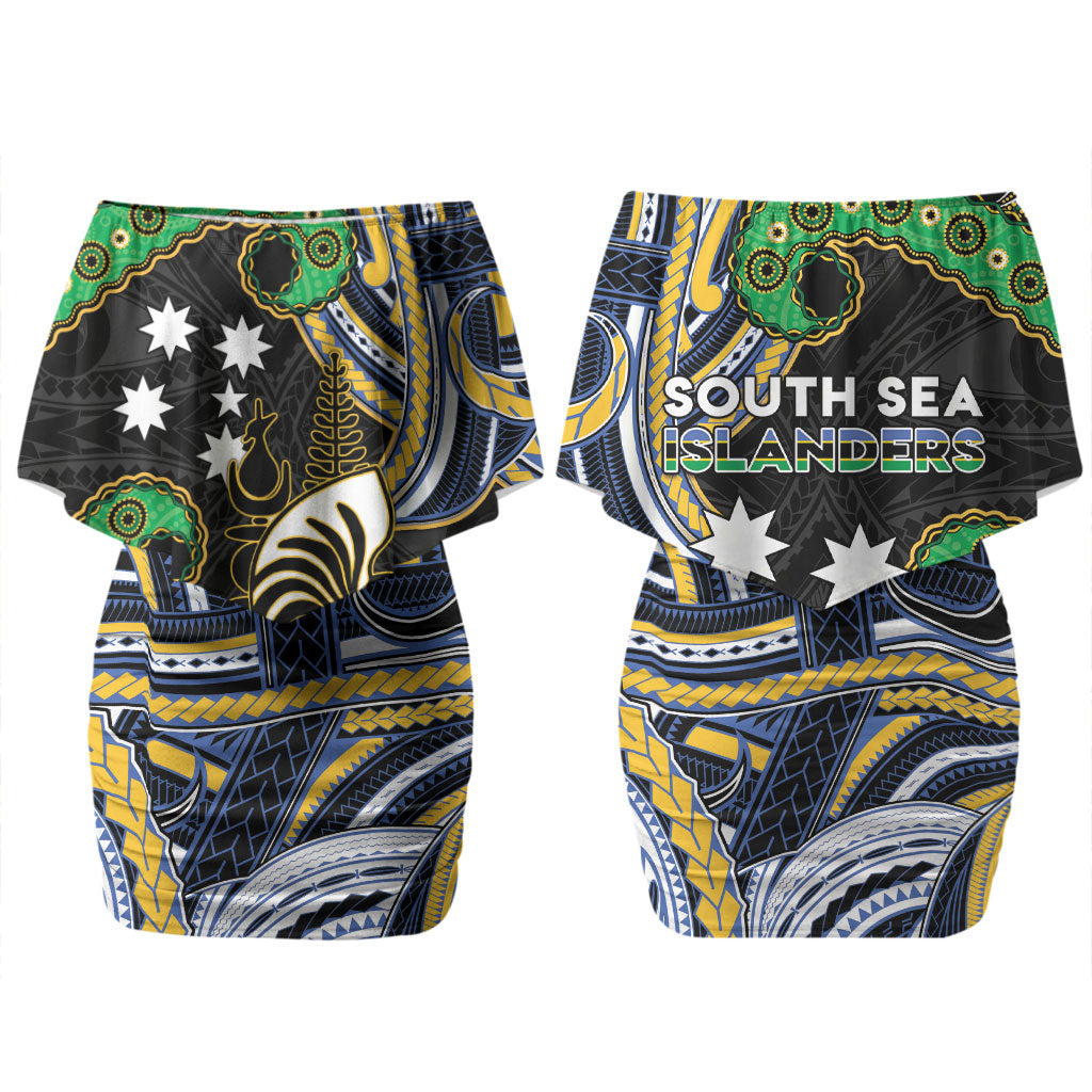 South Sea Islanders And New Caledonia Couples Matching Off Shoulder Short Dress and Hawaiian Shirt Nautilus Shell Southern Cross Tribal Pattern DT05 - Polynesian Pride