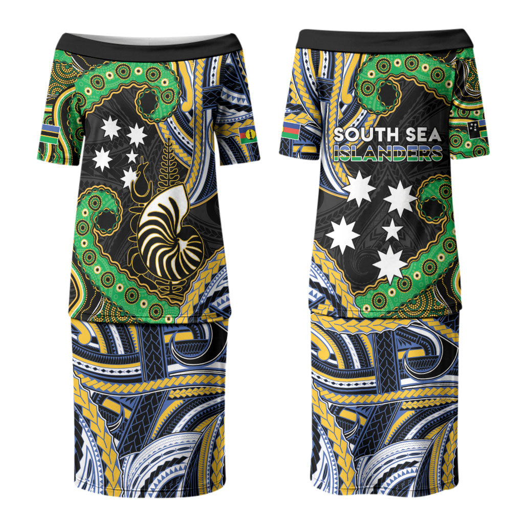 South Sea Islanders And New Caledonia Couples Matching Puletasi and Hawaiian Shirt Nautilus Shell Southern Cross Tribal Pattern DT05 - Polynesian Pride