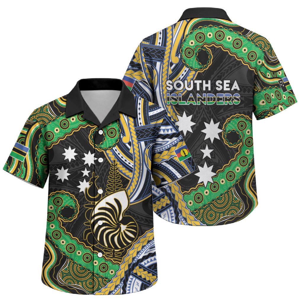 South Sea Islanders And New Caledonia Family Matching Off The Shoulder Long Sleeve Dress and Hawaiian Shirt Nautilus Shell Southern Cross Tribal Pattern DT05 Son's Shirt Black - Polynesian Pride