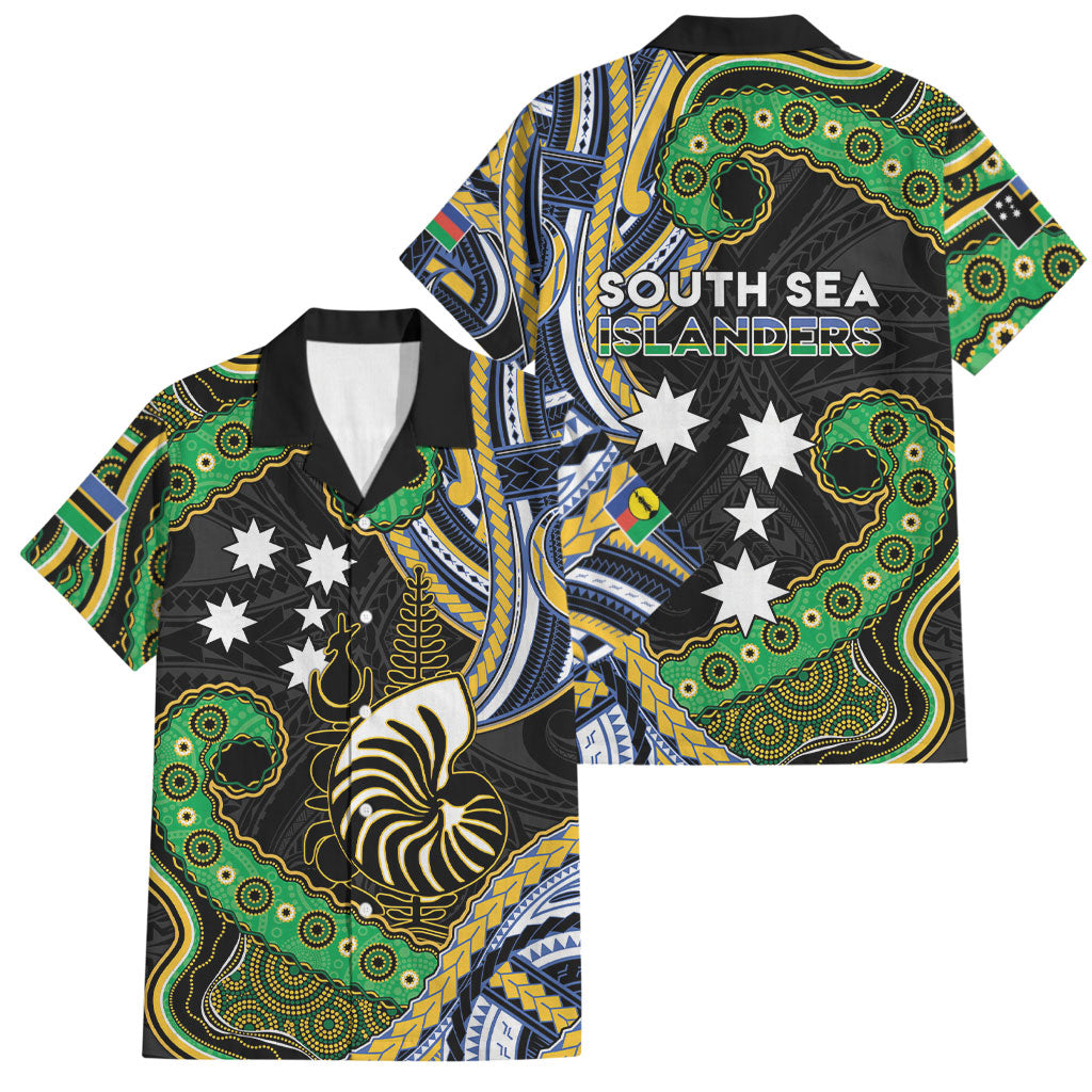 South Sea Islanders And New Caledonia Family Matching Tank Maxi Dress and Hawaiian Shirt Nautilus Shell Southern Cross Tribal Pattern DT05 Dad's Shirt - Short Sleeve Black - Polynesian Pride