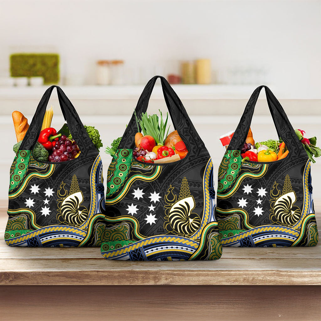 South Sea Islanders And New Caledonia Grocery Bag Nautilus Shell Southern Cross Tribal Pattern DT05 3-pack One Size Black - Polynesian Pride