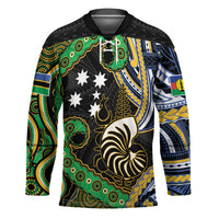 South Sea Islanders And New Caledonia Hockey Jersey Nautilus Shell Southern Cross Tribal Pattern DT05 Unisex Black - Polynesian Pride