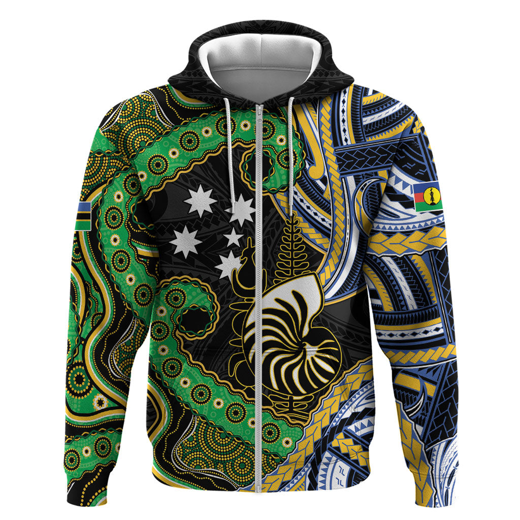 South Sea Islanders And New Caledonia Hoodie Nautilus Shell Southern Cross Tribal Pattern DT05 Zip Hoodie Black - Polynesian Pride