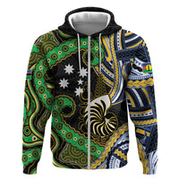 South Sea Islanders And New Caledonia Hoodie Nautilus Shell Southern Cross Tribal Pattern DT05 Zip Hoodie Black - Polynesian Pride