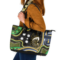 South Sea Islanders And New Caledonia Leather Tote Bag Nautilus Shell Southern Cross Tribal Pattern DT05 Black - Polynesian Pride