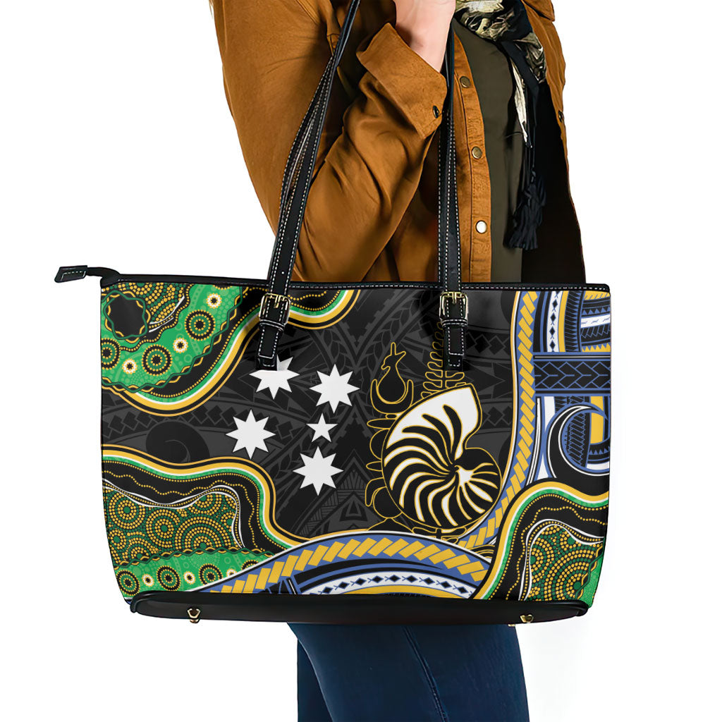 South Sea Islanders And New Caledonia Leather Tote Bag Nautilus Shell Southern Cross Tribal Pattern DT05 - Polynesian Pride