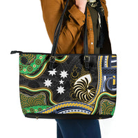 South Sea Islanders And New Caledonia Leather Tote Bag Nautilus Shell Southern Cross Tribal Pattern DT05 - Polynesian Pride