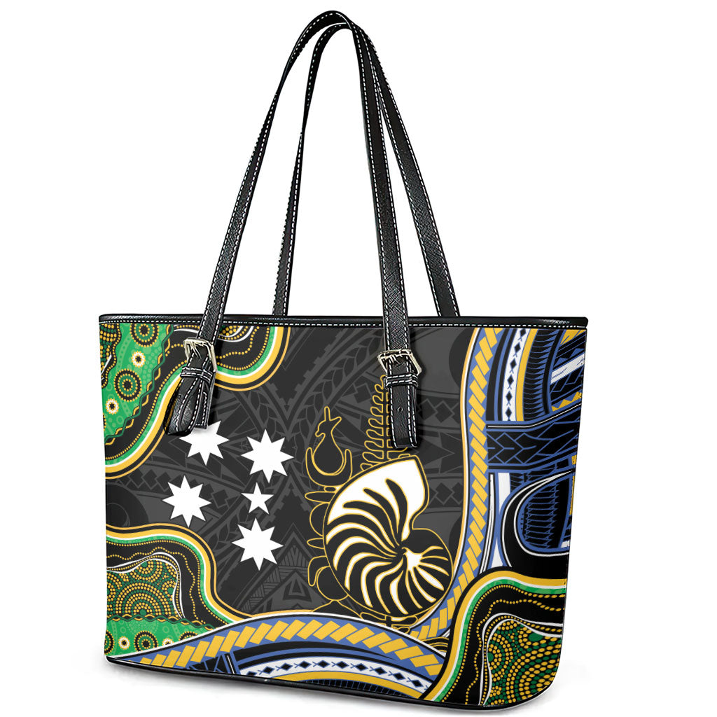 South Sea Islanders And New Caledonia Leather Tote Bag Nautilus Shell Southern Cross Tribal Pattern DT05 - Polynesian Pride
