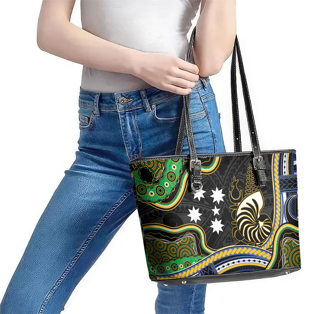 South Sea Islanders And New Caledonia Leather Tote Bag Nautilus Shell Southern Cross Tribal Pattern DT05 - Polynesian Pride