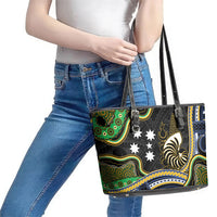 South Sea Islanders And New Caledonia Leather Tote Bag Nautilus Shell Southern Cross Tribal Pattern DT05 - Polynesian Pride