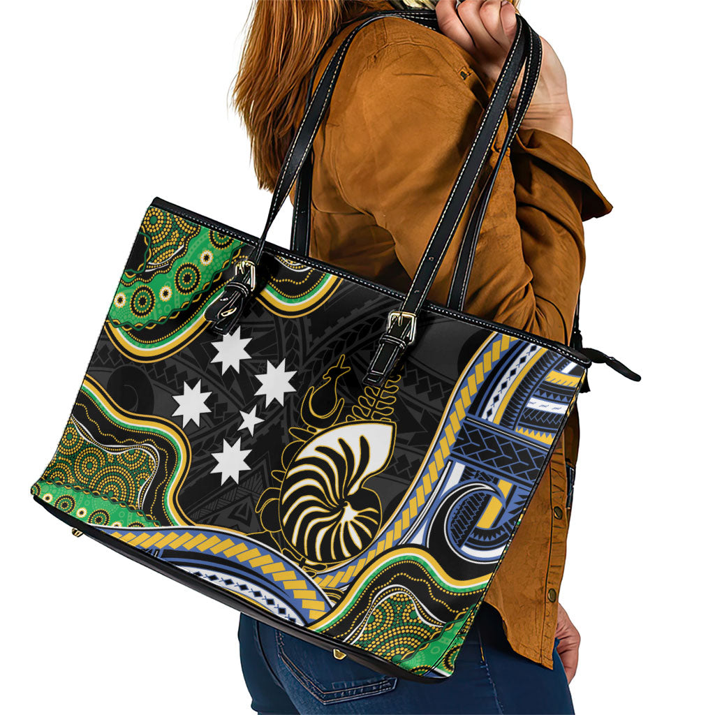 South Sea Islanders And New Caledonia Leather Tote Bag Nautilus Shell Southern Cross Tribal Pattern DT05 - Polynesian Pride
