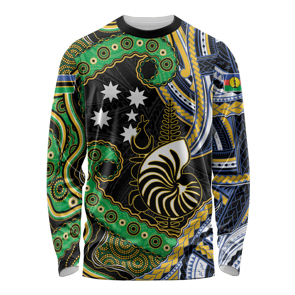 South Sea Islanders And New Caledonia Long Sleeve Shirt Nautilus Shell Southern Cross Tribal Pattern DT05 Unisex Black - Polynesian Pride