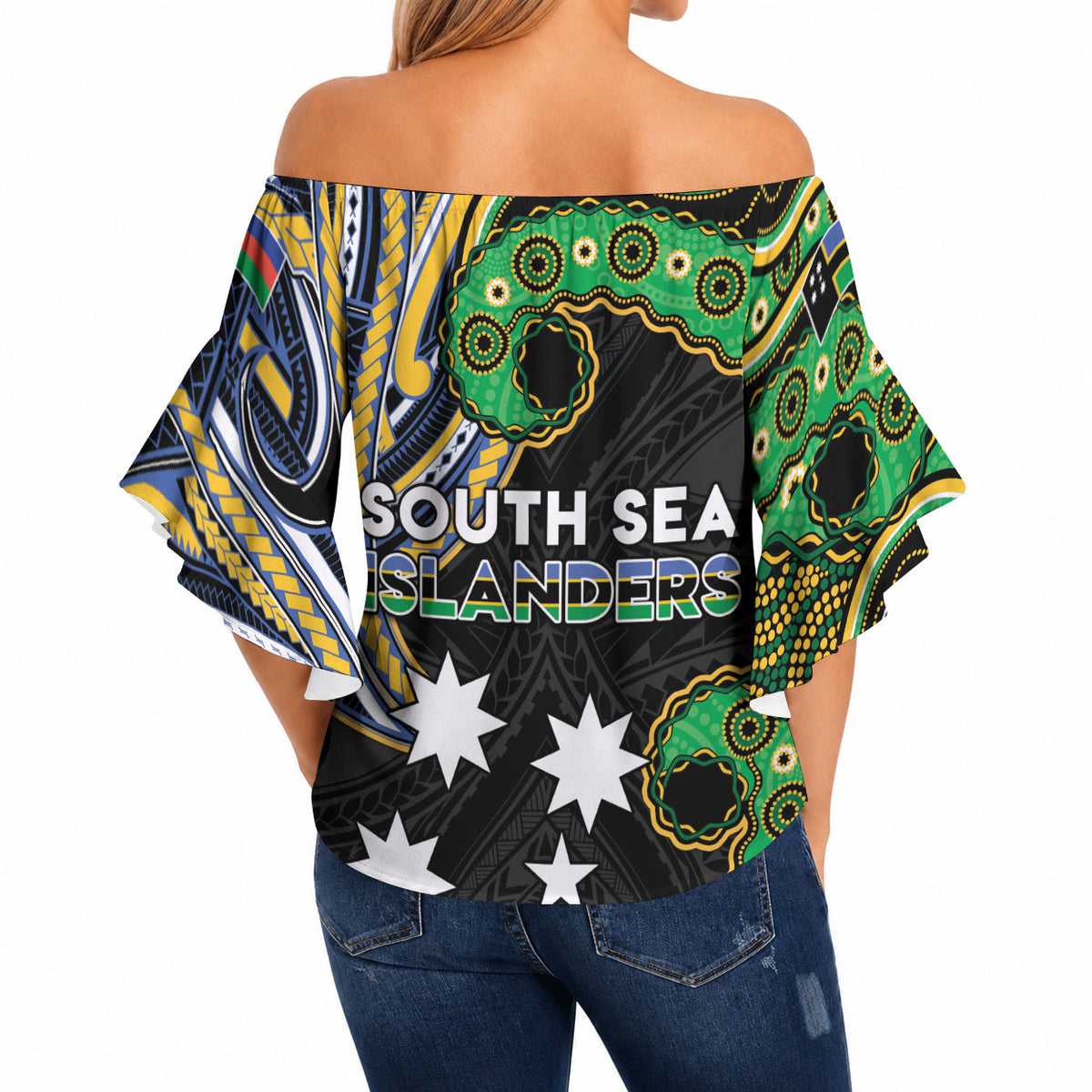 South Sea Islanders And New Caledonia Off Shoulder Wrap Waist Top Nautilus Shell Southern Cross Tribal Pattern DT05 - Polynesian Pride
