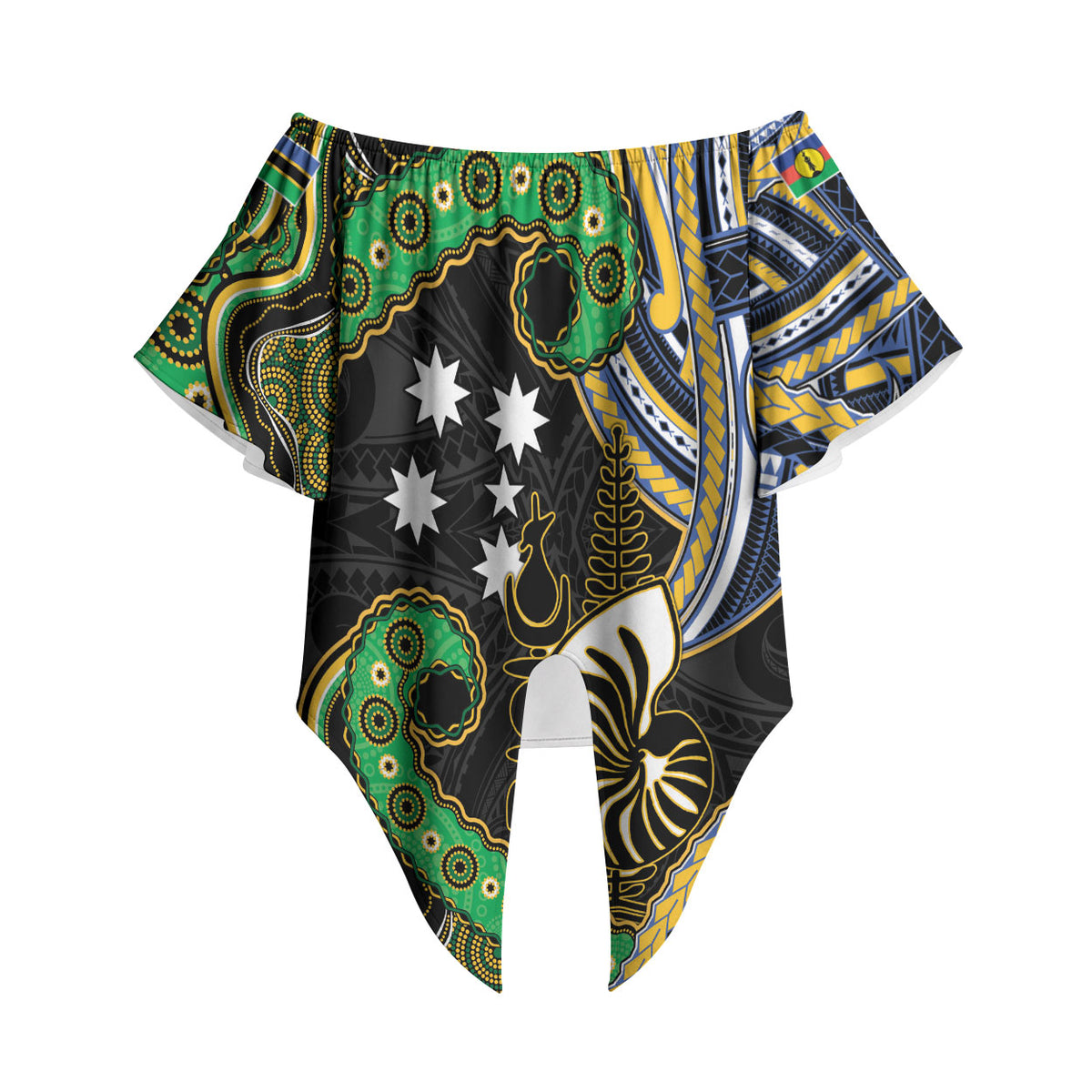 South Sea Islanders And New Caledonia Off Shoulder Wrap Waist Top Nautilus Shell Southern Cross Tribal Pattern DT05 - Polynesian Pride