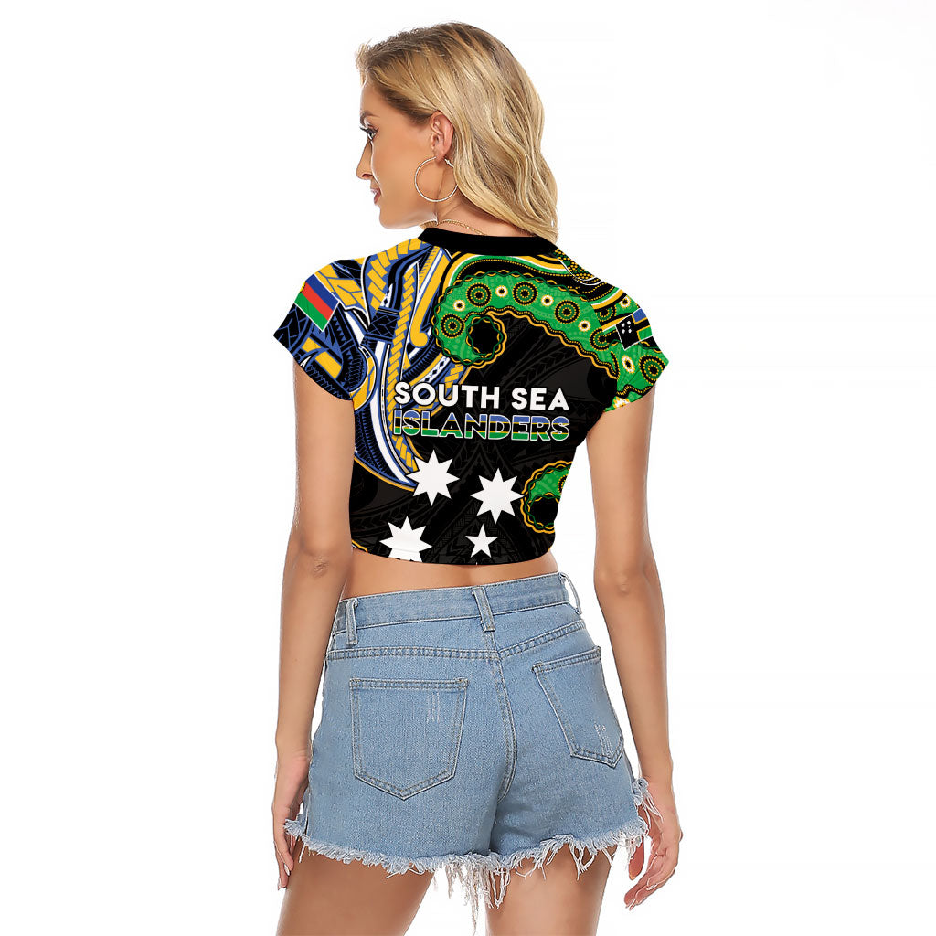 South Sea Islanders And New Caledonia Raglan Cropped T Shirt Nautilus Shell Southern Cross Tribal Pattern DT05 - Polynesian Pride