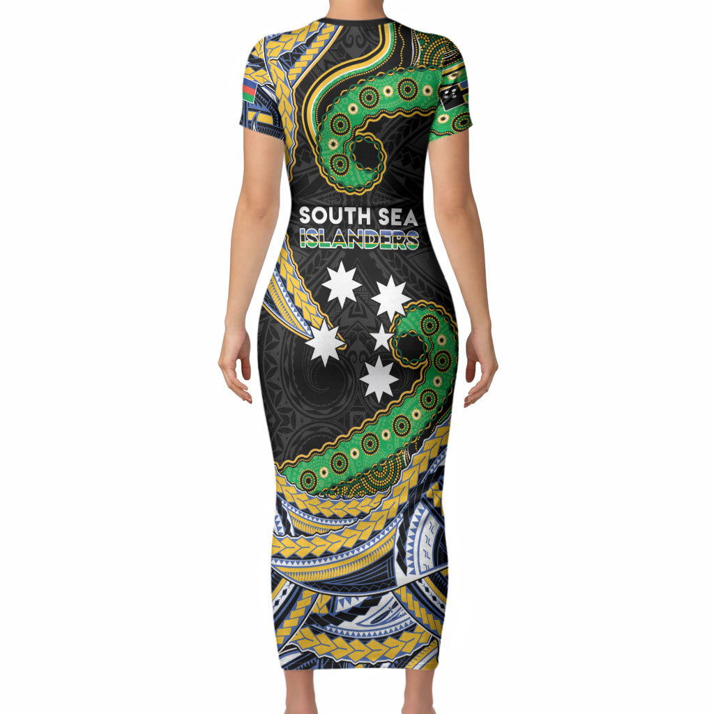 South Sea Islanders And New Caledonia Short Sleeve Bodycon Dress Nautilus Shell Southern Cross Tribal Pattern DT05 - Polynesian Pride