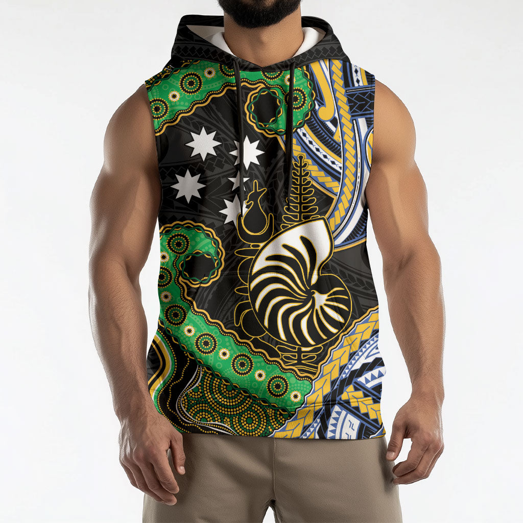 South Sea Islanders And New Caledonia Sleeveless Hoodie Nautilus Shell Southern Cross Tribal Pattern DT05 - Polynesian Pride