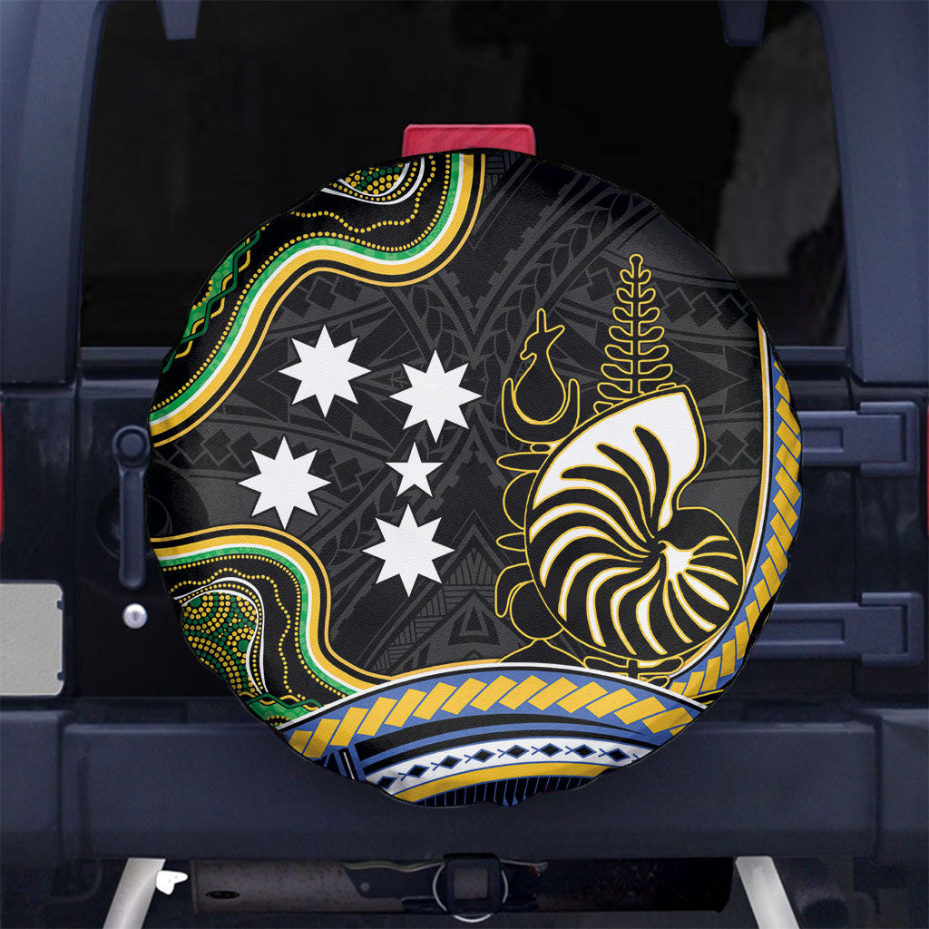 South Sea Islanders And New Caledonia Spare Tire Cover Nautilus Shell Southern Cross Tribal Pattern DT05 No hole Black - Polynesian Pride