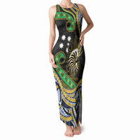 South Sea Islanders And New Caledonia Tank Maxi Dress Nautilus Shell Southern Cross Tribal Pattern DT05 Women Black - Polynesian Pride