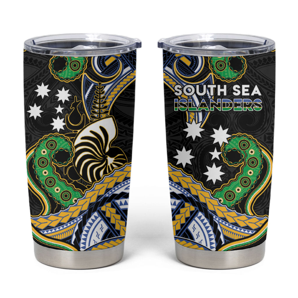 South Sea Islanders And New Caledonia Tumbler Cup Nautilus Shell Southern Cross Tribal Pattern DT05 Black - Polynesian Pride