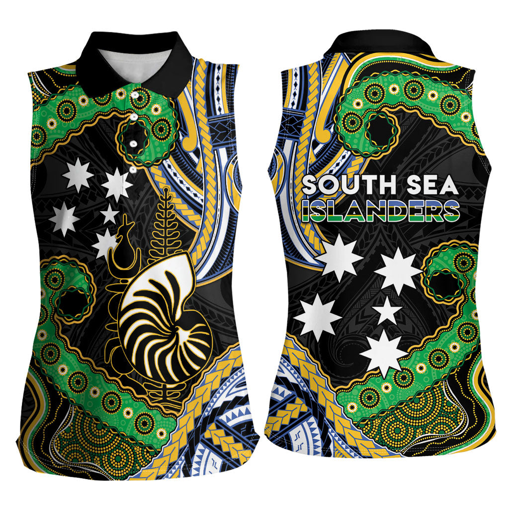 South Sea Islanders And New Caledonia Women Sleeveless Polo Shirt Nautilus Shell Southern Cross Tribal Pattern DT05 - Polynesian Pride