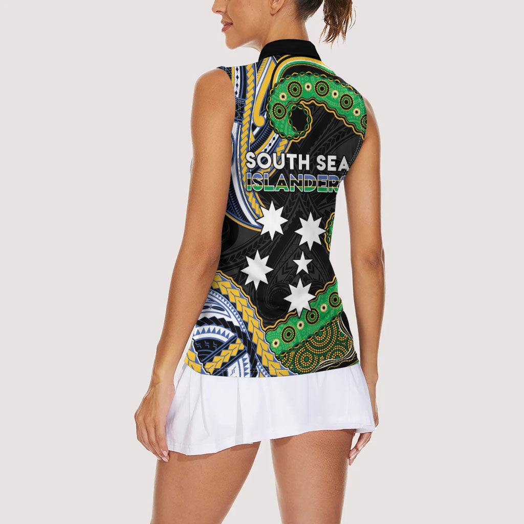 South Sea Islanders And New Caledonia Women Sleeveless Polo Shirt Nautilus Shell Southern Cross Tribal Pattern DT05 - Polynesian Pride