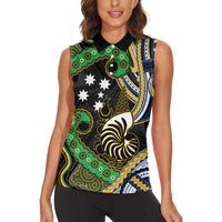 South Sea Islanders And New Caledonia Women Sleeveless Polo Shirt Nautilus Shell Southern Cross Tribal Pattern DT05 - Polynesian Pride