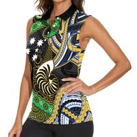 South Sea Islanders And New Caledonia Women Sleeveless Polo Shirt Nautilus Shell Southern Cross Tribal Pattern DT05 - Polynesian Pride