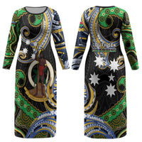 South Sea Islanders And Vanuatu Couples Matching Long Sleeve Bodycon Dress and Long Sleeve Button Shirt Boar Tusk Warrior Southern Tribal Pattern DT05 - Polynesian Pride