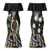 South Sea Islanders And Vanuatu Couples Matching Mermaid Dress and Long Sleeve Button Shirt Boar Tusk Warrior Southern Tribal Pattern DT05 - Polynesian Pride