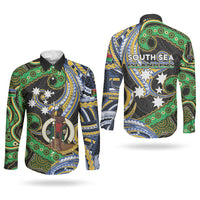 South Sea Islanders And Vanuatu Couples Matching Off Shoulder Short Dress and Long Sleeve Button Shirt Boar Tusk Warrior Southern Tribal Pattern DT05 - Polynesian Pride