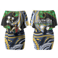 South Sea Islanders And Vanuatu Couples Matching Off Shoulder Short Dress and Long Sleeve Button Shirt Boar Tusk Warrior Southern Tribal Pattern DT05 - Polynesian Pride