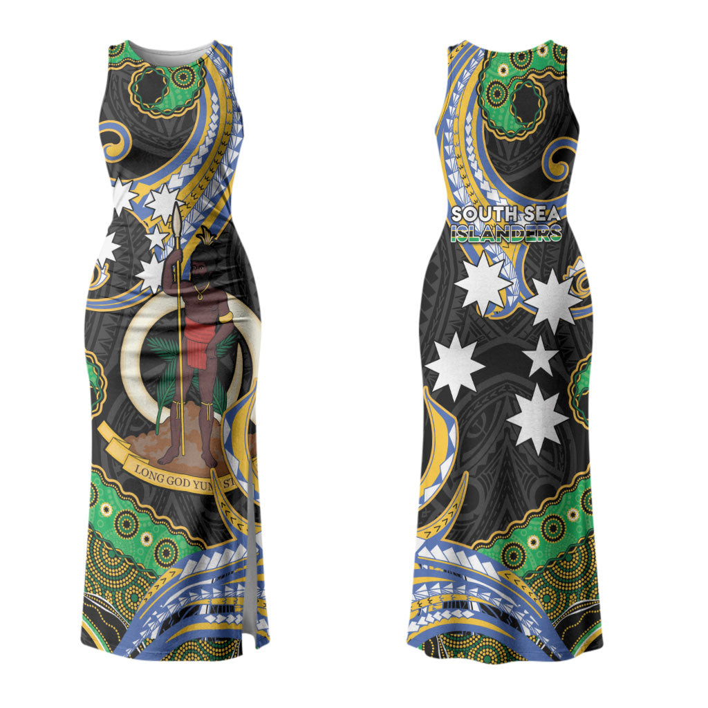 South Sea Islanders And Vanuatu Couples Matching Tank Maxi Dress and Hawaiian Shirt Boar Tusk Warrior Southern Tribal Pattern DT05 - Polynesian Pride