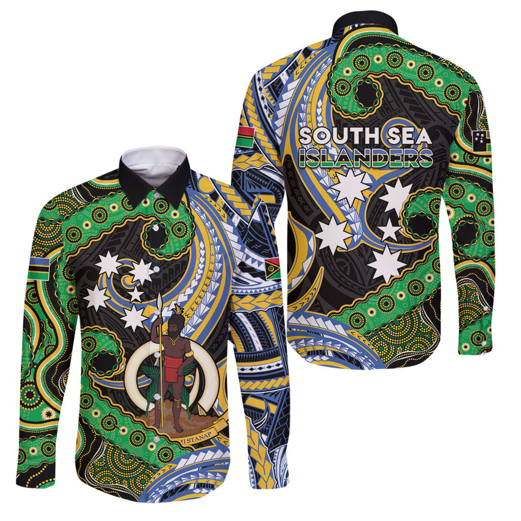 South Sea Islanders And Vanuatu Family Matching Mermaid Dress and Hawaiian Shirt Boar Tusk Warrior Southern Tribal Pattern DT05 Dad's Shirt - Long Sleeve Black - Polynesian Pride