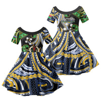 South Sea Islanders And Vanuatu Family Matching Mermaid Dress and Hawaiian Shirt Boar Tusk Warrior Southern Tribal Pattern DT05 Daughter's Dress Black - Polynesian Pride