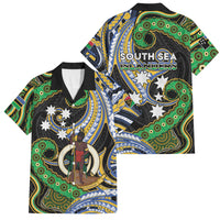 South Sea Islanders And Vanuatu Family Matching Off The Shoulder Long Sleeve Dress and Hawaiian Shirt Boar Tusk Warrior Southern Tribal Pattern DT05 Dad's Shirt - Short Sleeve Black - Polynesian Pride