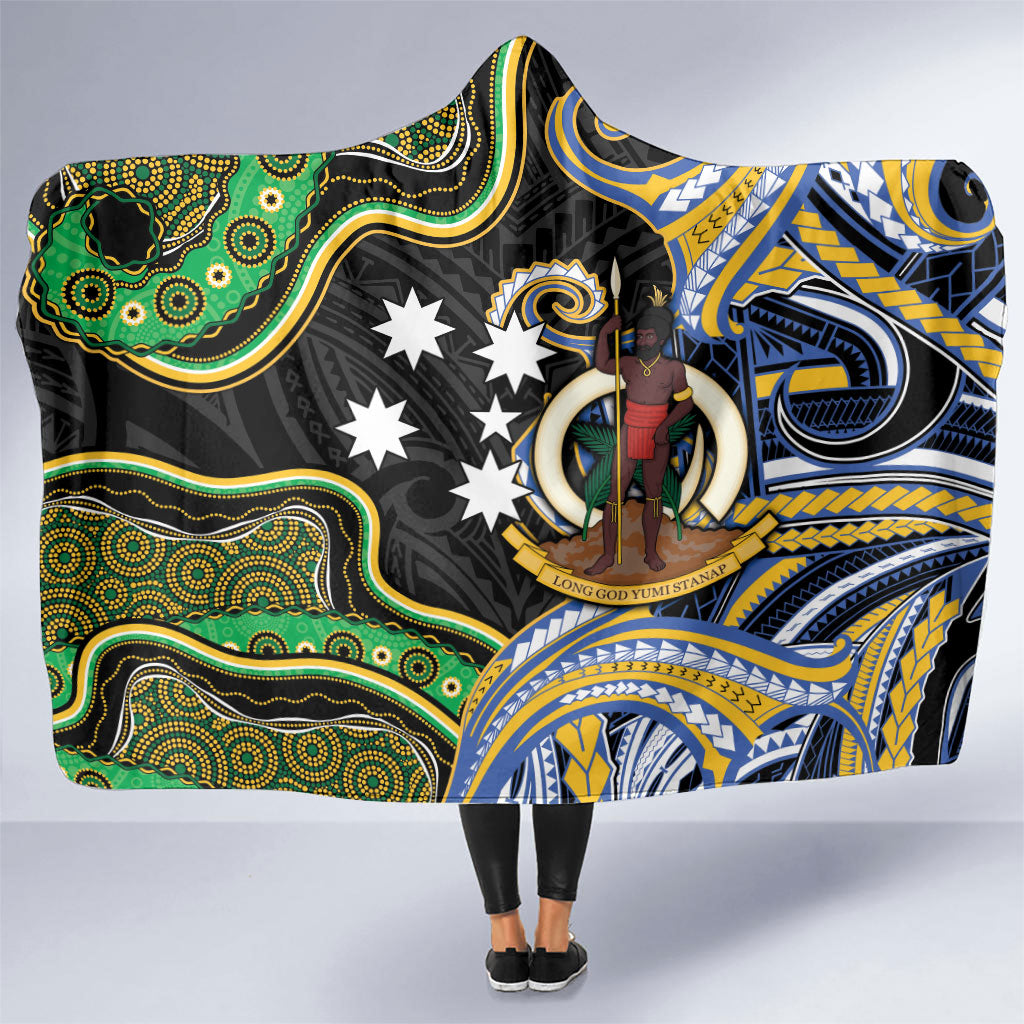 South Sea Islanders And Vanuatu Hooded Blanket Boar Tusk Warrior Southern Tribal Pattern DT05 One Size Black - Polynesian Pride