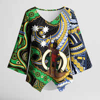 South Sea Islanders And Vanuatu Kimono Sleeve Blouse Boar Tusk Warrior Southern Tribal Pattern DT05 Female Black - Polynesian Pride