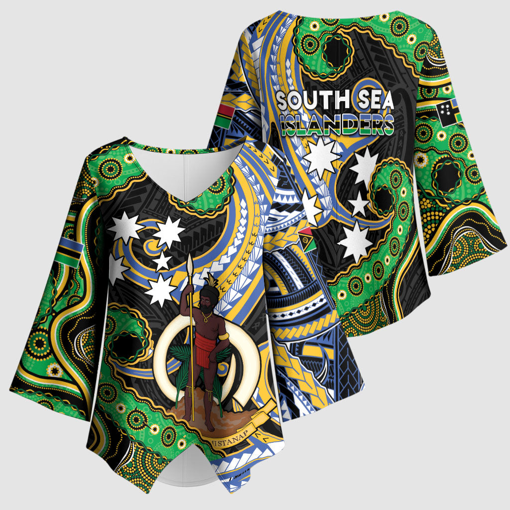 South Sea Islanders And Vanuatu Kimono Sleeve Blouse Boar Tusk Warrior Southern Tribal Pattern DT05 - Polynesian Pride