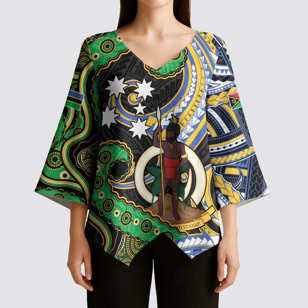 South Sea Islanders And Vanuatu Kimono Sleeve Blouse Boar Tusk Warrior Southern Tribal Pattern DT05 - Polynesian Pride