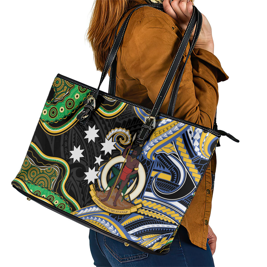 South Sea Islanders And Vanuatu Leather Tote Bag Boar Tusk Warrior Southern Tribal Pattern DT05 - Polynesian Pride