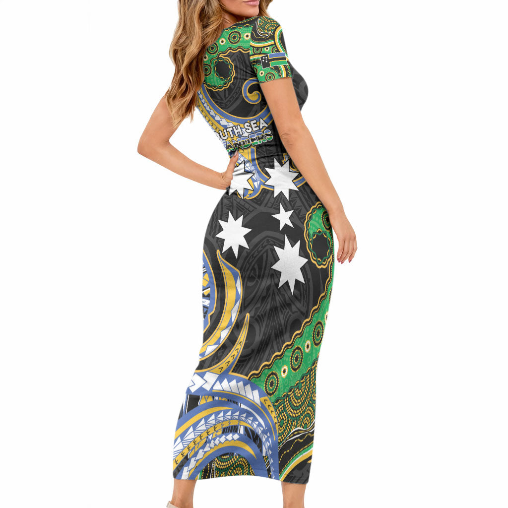 South Sea Islanders And Vanuatu Short Sleeve Bodycon Dress Boar Tusk Warrior Southern Tribal Pattern DT05 - Polynesian Pride