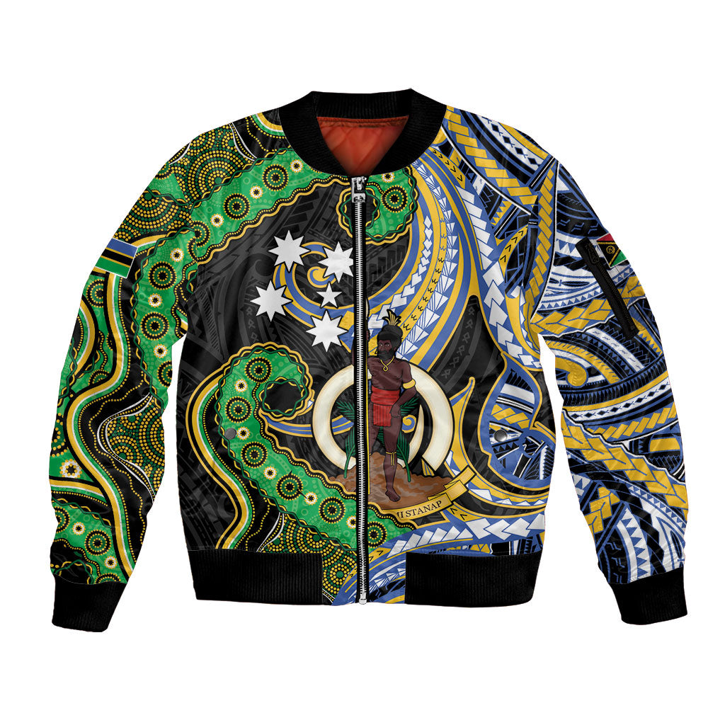 South Sea Islanders And Vanuatu Sleeve Zip Bomber Jacket Boar Tusk Warrior Southern Tribal Pattern DT05 Unisex Black - Polynesian Pride