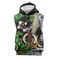 South Sea Islanders And Vanuatu Sleeveless Hoodie Boar Tusk Warrior Southern Tribal Pattern DT05 Black - Polynesian Pride